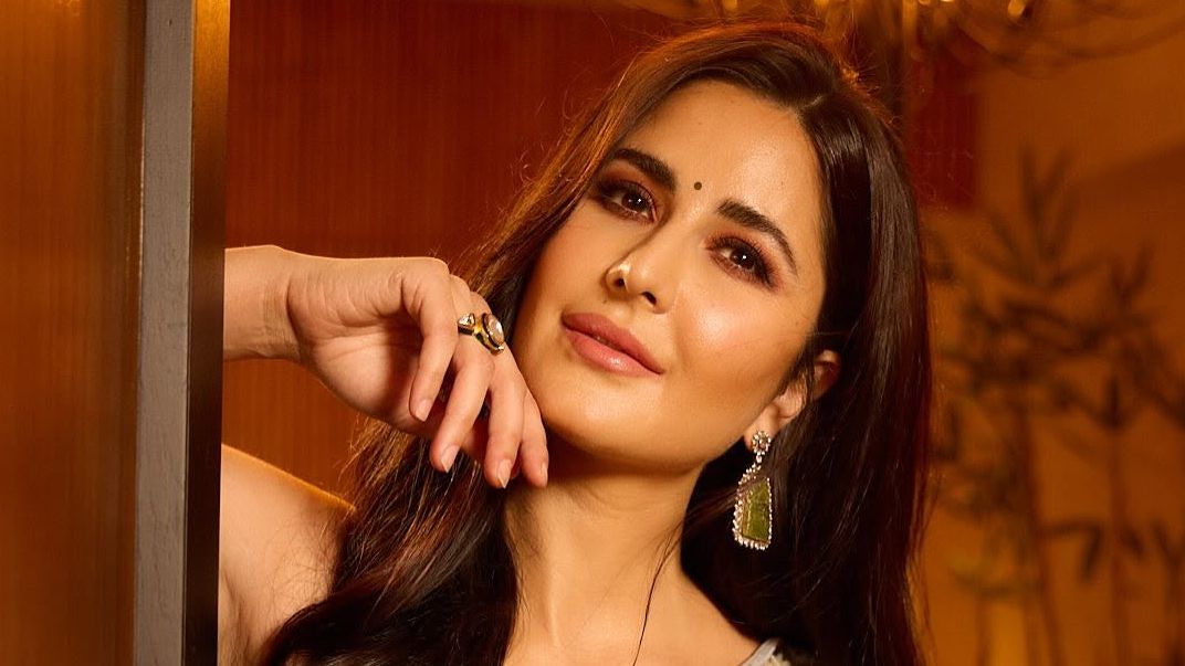 Katrina Kaif wore a powder blue sari from Anita Dongre’s unreleased collection ‘Vaana’
