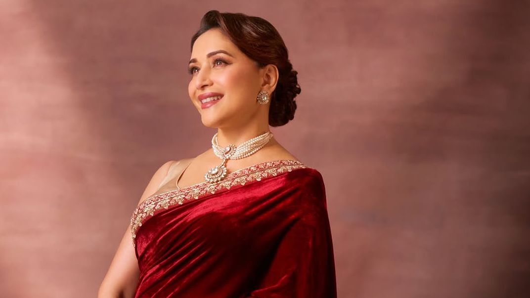 Madhuri Dixit Nene’s sari by Shyamal & Bhumika was crafted with rich velvet and weightless tulle