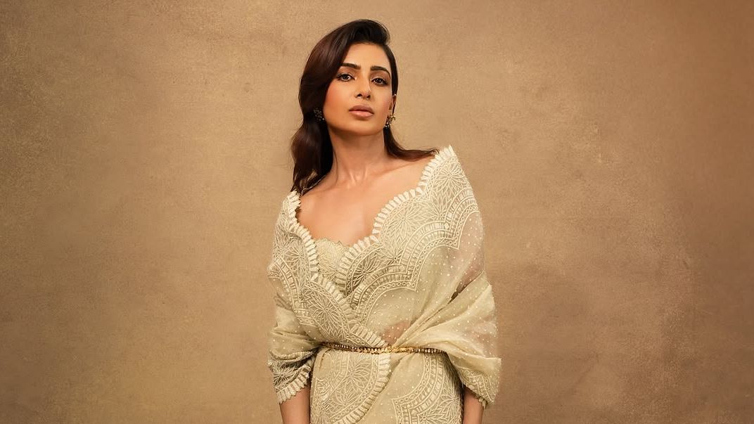 Samantha Ruth Prabhu paired a Krésha Bajaj sari with a gold kamarbandh