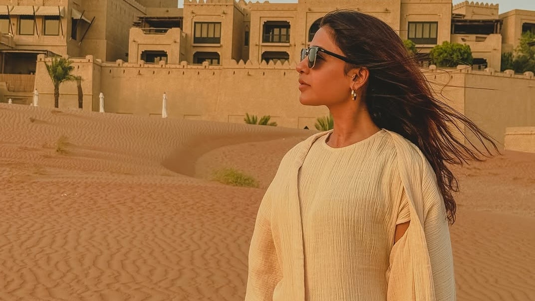 Heading to the desert? Take cues from Samantha Ruth Prabhu’s muted midi dress and overlay
