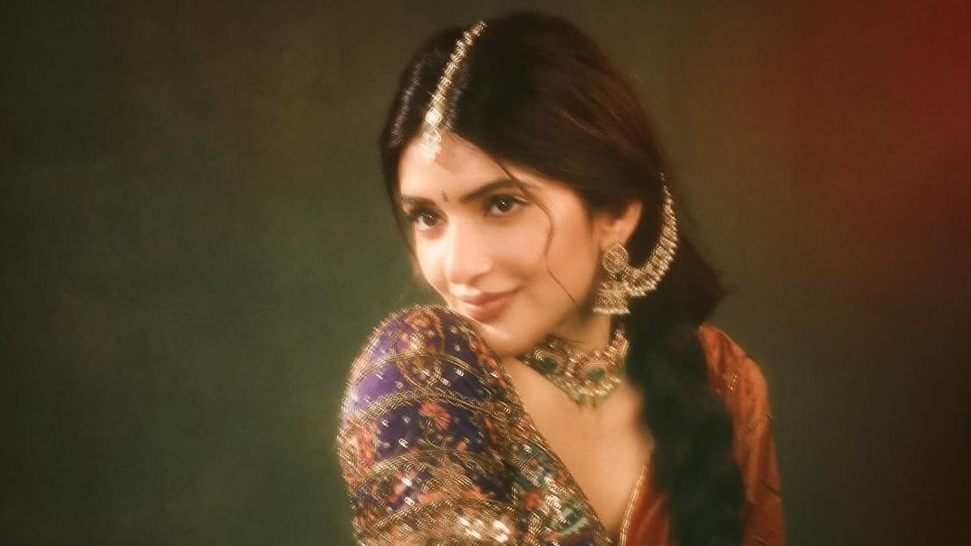 Sreeleela’s multi-hued lehenga is layered with zardozi and tikki handwork