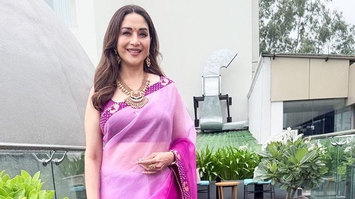Madhuri Dixit Nene’s ombré sari pays homage to bandhani and Banarasi craftsmanship