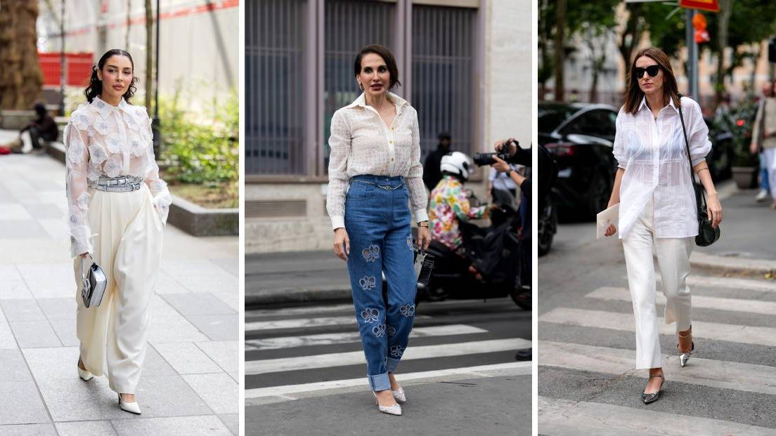 4 ways to effortlessly style a sheer white shirt with pants this season