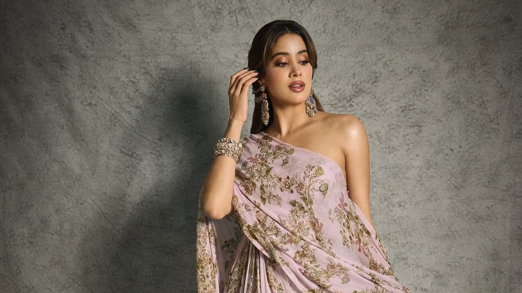 Janhvi Kapoor’s Anamika Khanna sari-gown is adorned with Art Nouveau-style floral motifs
