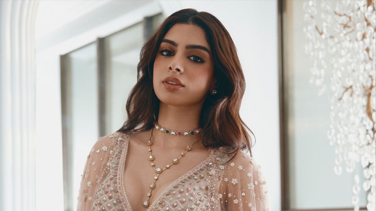 Khushi Kapoor’s Tarun Tahiliani sharara set is detailed with fine threadwork and tasselled hems