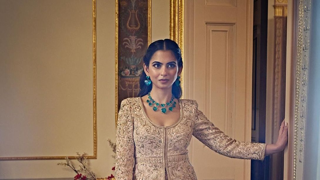 Isha Ambani’s blush pink ensemble by Abu Jani Sandeep Khosla featured 3,670 hours of zardozi