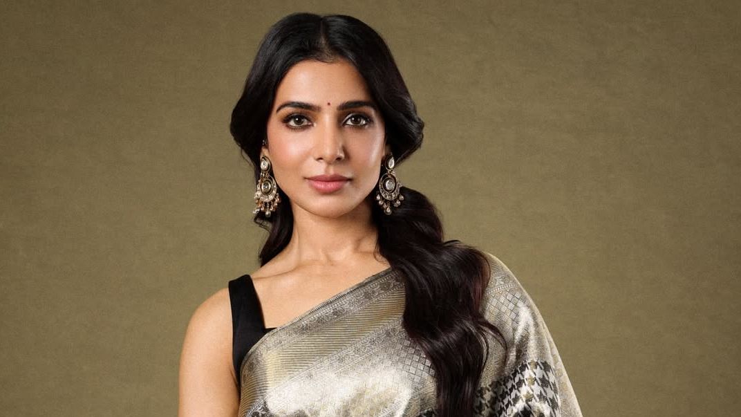 Samantha Ruth Prabhu’s silk sari is woven with a houndstooth pattern
