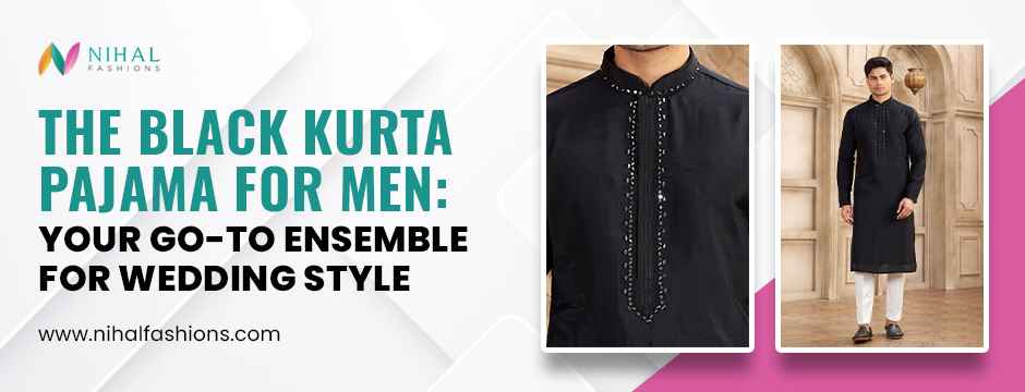 Black kurta pajama designed for weddings and special occasions
